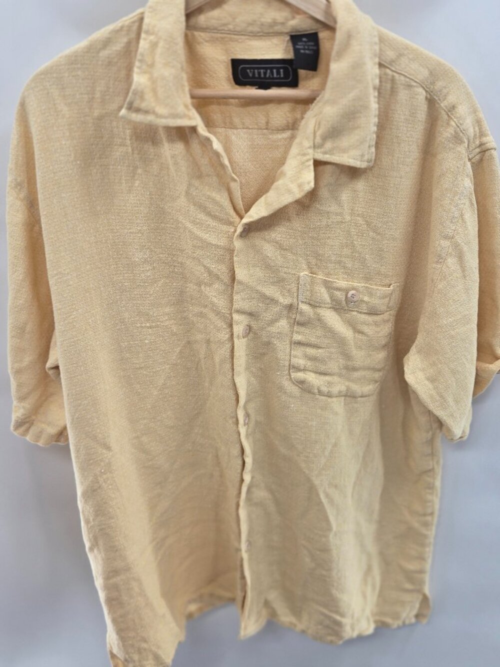Vitali Men's 100% Linen Textured Short Sleeved Button Down Shirt Size XL
